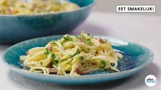 Romige pasta carbonara  Recept  Allerhande [upl. by Atteram]