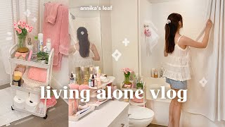 apartment bathroom makeover 🏡🌷 pinterest aesthetic decorating amp organization living alone [upl. by Itsrik]