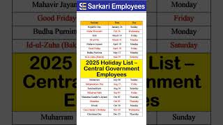 2025 Holiday List for Central Govt Employees leave [upl. by Rhett]