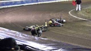 Speedway Dohren 19 okt 2013 heat 1 chrash jason dohle en kai huckenbeck [upl. by Ainar]