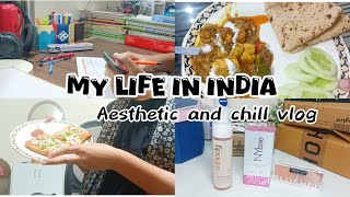 Aesthetic vlog Indian✨ makeup unboxing  bread pizza study asmr vlog kadhai paneer  suhema art [upl. by Rodina]