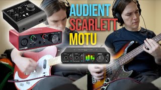 Focusrite Scarlett Solo 3rd Gen vs Audient iD4 mk2 vs Motu M2  Guitar and Bass Examples [upl. by Boff]