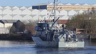 Dilligen M1065  German Minehunter departs KGV in Glasgow for Joint Warrior 2019 4KUHD [upl. by Gresham]