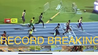 CHAMPS 2023 Jamaica RECORD BREAKING BOYS 100M 999 [upl. by Nosnehpets]