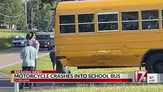 School bus involved in Durham crash with motorcyclist [upl. by Arluene780]