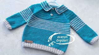 Crocheted Wonderful Baby Sweater PatternTığ işi Harika Bebek Kazağı Erkek Bebek Kazak  1 yaş için [upl. by Nnaaihtnyc]