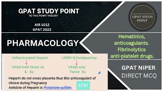 ANTICOAGULANTS  HEMATICS  FIBRINOLYTIC  ANTIPLATELET  pharmacology for gpat 2024 [upl. by Ellehcil119]