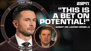 This is a bet on POTENTIAL  Brian Windhorst on Lakers hiring JJ Redick  First Take [upl. by Atinna]