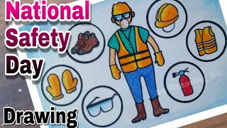 Safety Day Poster  National Safety Day Drawing [upl. by Arekahs]