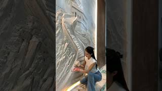 The Life of Girl on a Construction Site Relief Murals painting mural art graffiti [upl. by Nylanna]