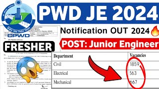 PWD Junior Engineer Vacancy 2024  Post 3289 ITIDiplomaBtech PWD JE Vacancy 2024  Latest Jobs [upl. by Ayotahs]