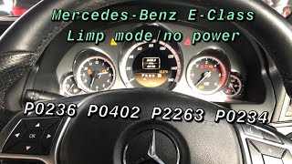 MercedesBenz EClass Limp mode  loss of power P0236 P0402 P2263 P0234 The boost pressure sensor [upl. by Nyhagen333]