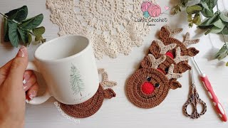 NUEVO POSAVASOS  adorno aplicación a crochet de reno🦌 para navidad 🎄 [upl. by Falda]