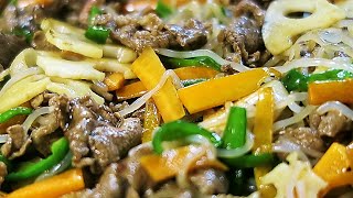 Authentic Japanese BEEF Stir Fry with VEGETABLES and SHIRATAKI Noodles [upl. by How]