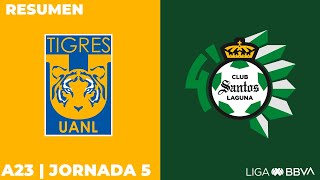 Resumen y Goles  Tigres vs Santos  Liga BBVA MX  Apertura 2023  Jornada 5 [upl. by Nwahsek]