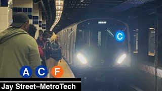 IND Fulton St Lines ACF Action Jay St MetroTech  R46 NIS Train [upl. by Eimaj]