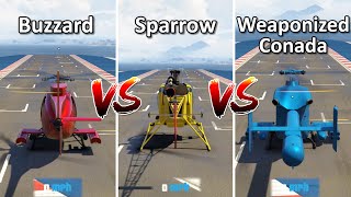 Buzzard Vs Sparrow Vs Weaponized Conada  Which is Best GTA online San Andreas Mercenaries Update [upl. by Wilona861]