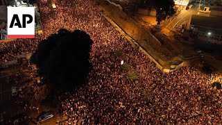 Drone view Huge Tel Aviv protest after deaths of Israeli hostages in Gaza [upl. by Nesbitt]