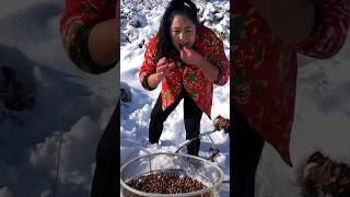 When Our Hazelnut 🌰 🌰 Farm is Covered with Snow 🌨️  Rural Farmer Life shorts youtubeshorts [upl. by Alegnat]