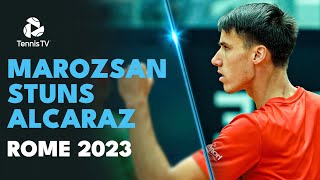 UPSET OF THE YEAR Fabian Marozsan STUNS Carlos Alcaraz  Rome 2023 Highlights [upl. by Esilana]