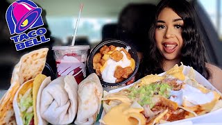 TACO BELL NEW CRAVINGS VALUE MENU MUKBANG cheesy double beef burrito loaded nachos enchilada [upl. by Noitna]