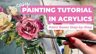 Flower Painting Tutorial In Acrylics Paint Roses Step by Step [upl. by Reivilo741]