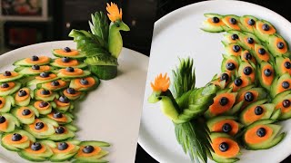 How to Make Yummy Cucumber Peacock  Cucumber Carving Garnish [upl. by Ada]