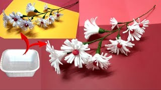 How To Make Flower stick From Waste Thermocol bowl at home making flower bunches Best out of waste [upl. by Ainotahs]