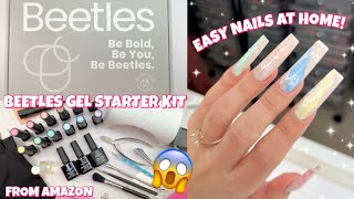 TRYING BEETLES GEL POLISH STARTER KIT FROM AMAZON  EASY GEL EXTENSIONS  NAIL AT HOME LIKE A PRO [upl. by Lacy]