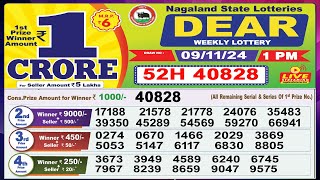 Dear Lottery Sambad Morning 1 PM today 091124 Nagaland State Lottery Result [upl. by Anasor]