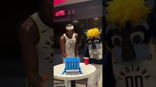 Myles Turner Takes on Pacers Mascot Boomer in Bounce Connect 4 [upl. by Adrell860]