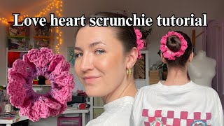 Love heart scrunchie crochet tutorial [upl. by Sauncho]