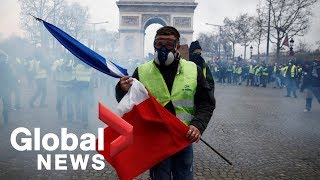 French police clash with yellow vest protesters in Paris [upl. by Fairfax]