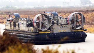 Hovercraft US Navy LCAC Landing Craft Air Cushioned In Action [upl. by Aenneea81]