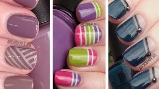 3 Striping Tape Easy Nail Art Designs  Nail Art For Beginners  ArcadiaNailArt [upl. by Eirol572]