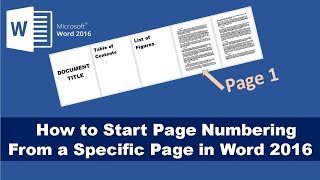 How to Start Page Numbering From a Specific Page in Word 2016 [upl. by Conchita425]