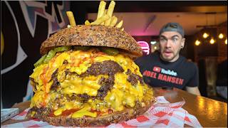 TRYING TO BEAT A 12LB BURGER CHALLENGE WITH 100 PIECES OF CHEESE  Joel Hansen [upl. by Wystand]