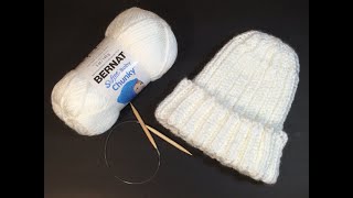 HOW TO KNIT  EASY RIBBED HAT  in the round [upl. by Aelaza]