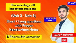 Pharmacology 6th semester important questions। B Pharm। Short and long Questions। Part2। Shahruddin [upl. by Akinna]