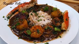 Seafood Gumbo  Sausage Shrimp Scallops Crab [upl. by Aric]