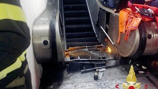 Escalator accident in Rome subway station injures soccer fans [upl. by Whiting]