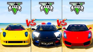 Lamborghini Gallardo vs Police Lamborghini Reventon vs Lamborghini Calà  GTA 5 Mods Which is best [upl. by Gizela538]