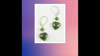 925 Sterling Silver Green Jade Heart Earrings with Jade Accent for Women [upl. by Nosreve]