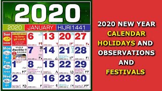 New year 2020 Calendar Festivals and Holidays [upl. by Ahsirtap]