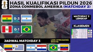 Hasil Kualifikasi Piala Dunia 2026 Conmebol MD 2  Peru vs Brasil 01 Bolivia vs Argentina 03 [upl. by Selwyn]