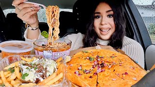 EATING BIRRIA PIZZA LOADED SUPREME FRIES BIRRIA RAMEN MUKBANG rain sounds mexican food [upl. by Nigle]