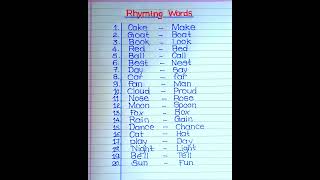 20 rhyming words in english for class 3  20 Rhyming Words in English  Rhyming words [upl. by Farman]