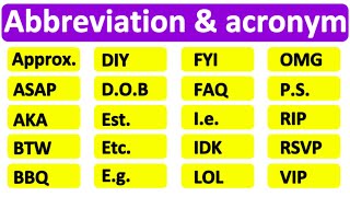 20 COMMON ABBREVIATIONS amp ACRONYMS  Learn with examples  English vocabulary [upl. by Anahsak]