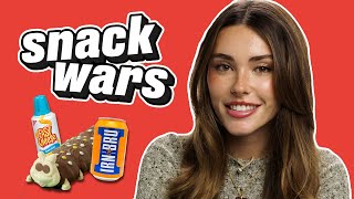 Madison Beer Becomes Queasy Reviewing UK and US Foods  Snack Wars [upl. by Miharba]