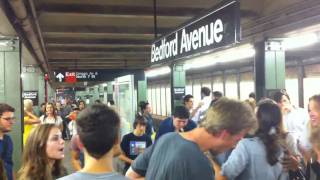 Moon Hooch rock the Bedford Ave station [upl. by Ardnekat]